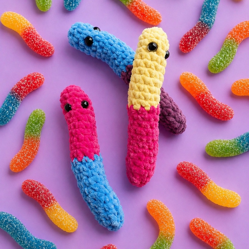 Handmade Plush Crochet Worm Toys - Bright Color Blocks